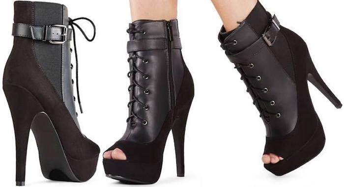 Lace Up Ankle Boots Open Toe High Heels Plarform Military